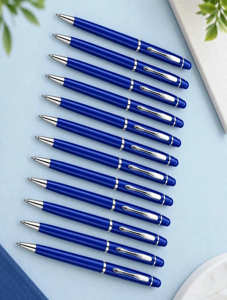 Blue Premium Slim Metal Ball Pen with Silver Clip Pack of 12 — bulk from ₹470
