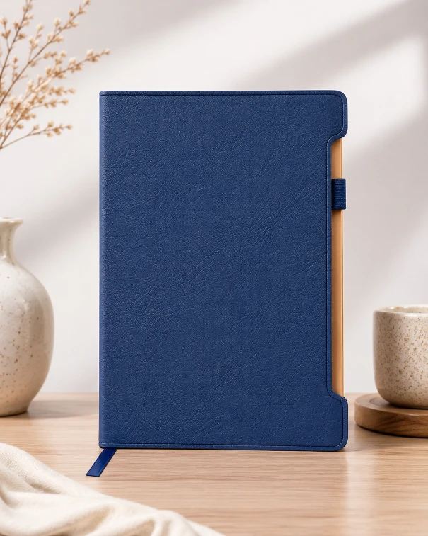 Blue Premium Solid Cover Diary with Elastic Pen Holder