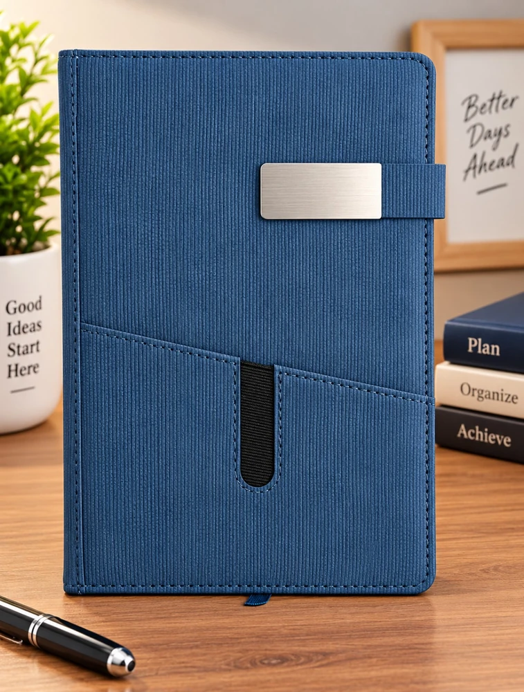 Blue Premium Textured Single Line Diary with Metal Closure