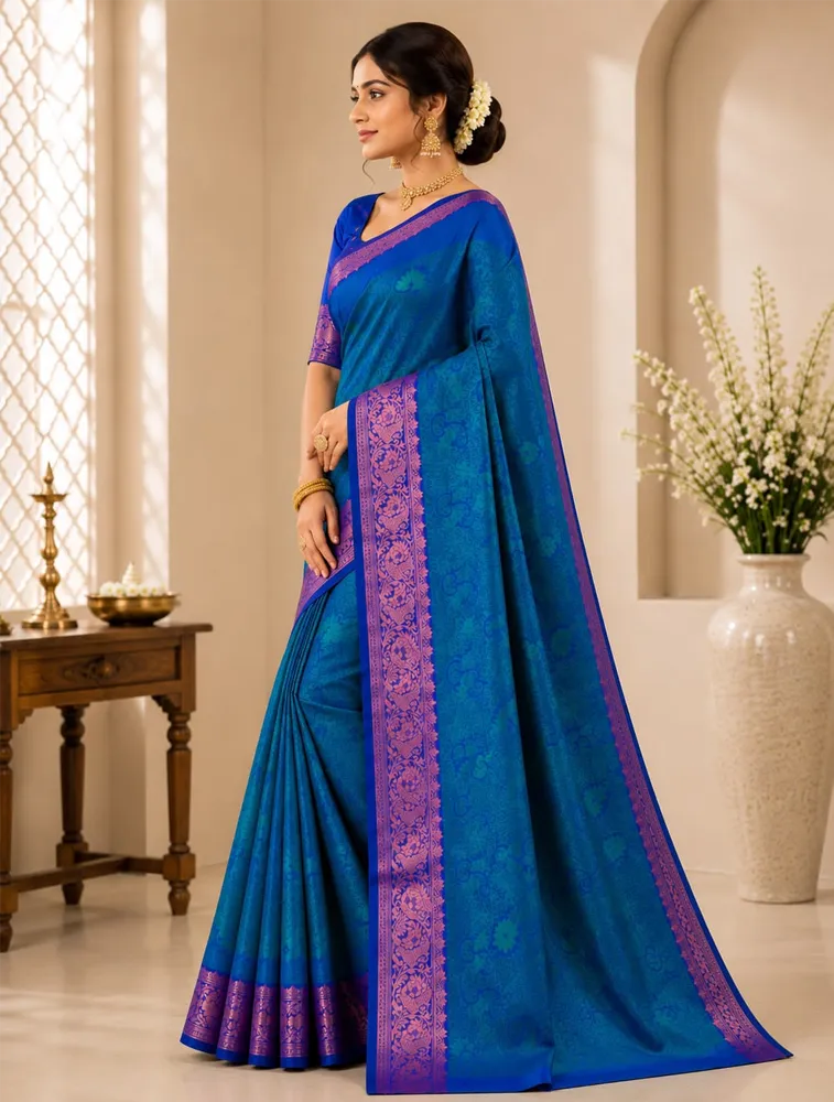 Blue Printed Pure Linen Classic Sarees Collection — bulk from ₹1488