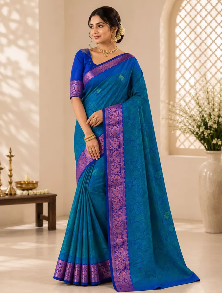 Blue Printed Pure Linen Classic Sarees Collection — bulk from ₹1488