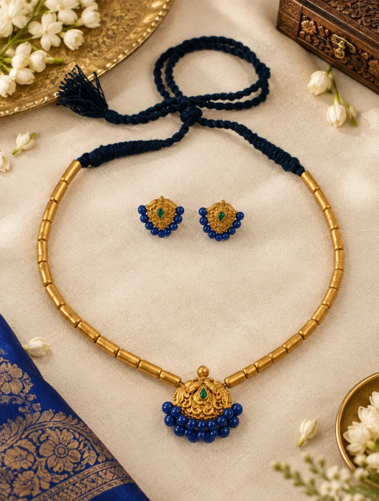 Blue Swarna Mrittika Terracotta Jewellery Set