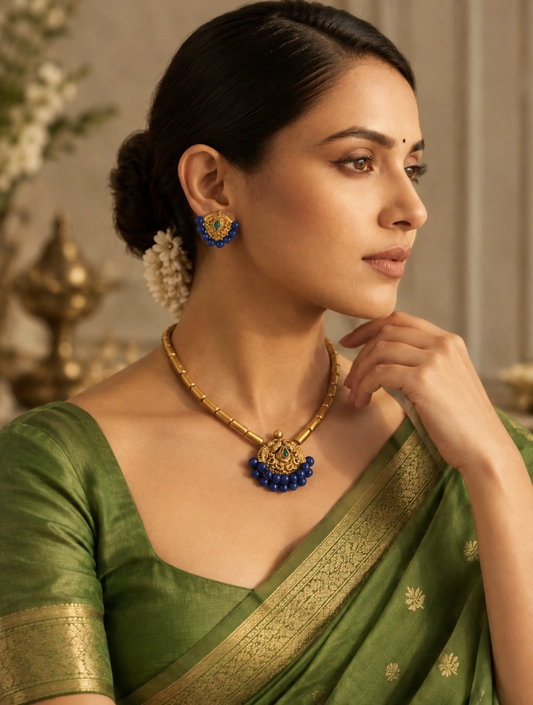 Blue Swarna Mrittika Terracotta Jewellery Set   