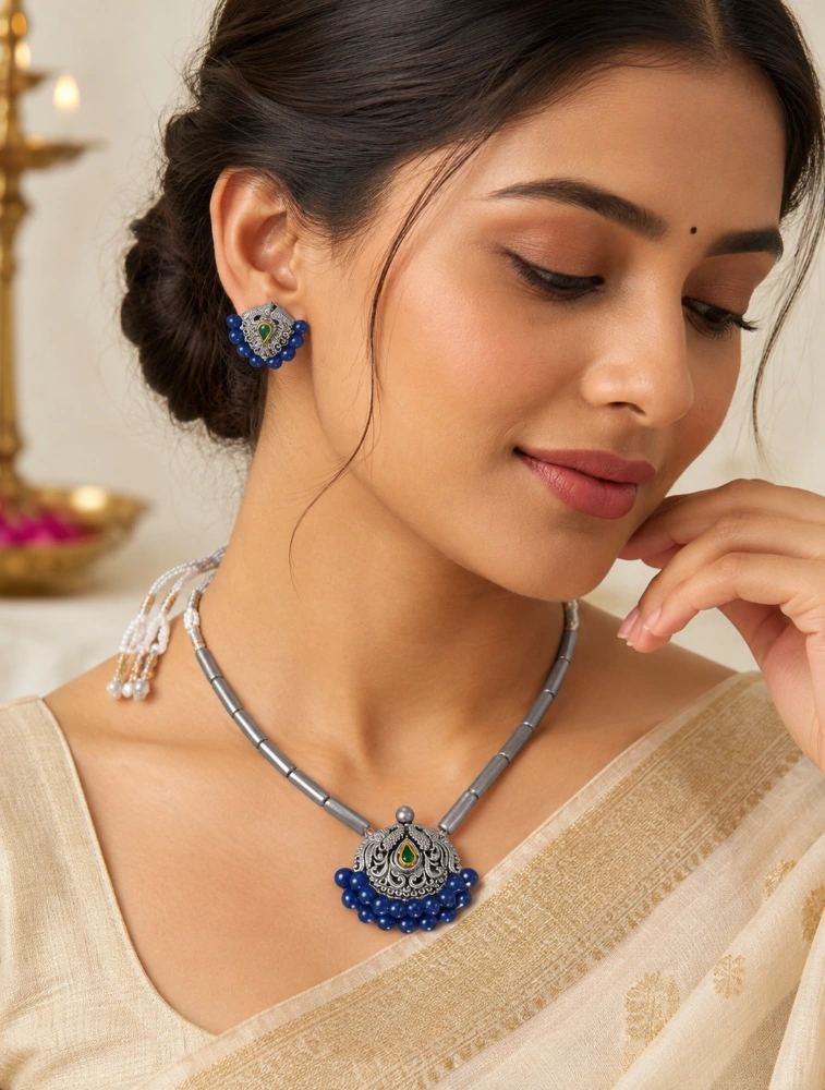 Blue Swarna Mrittika Terracotta Jewellery Set
