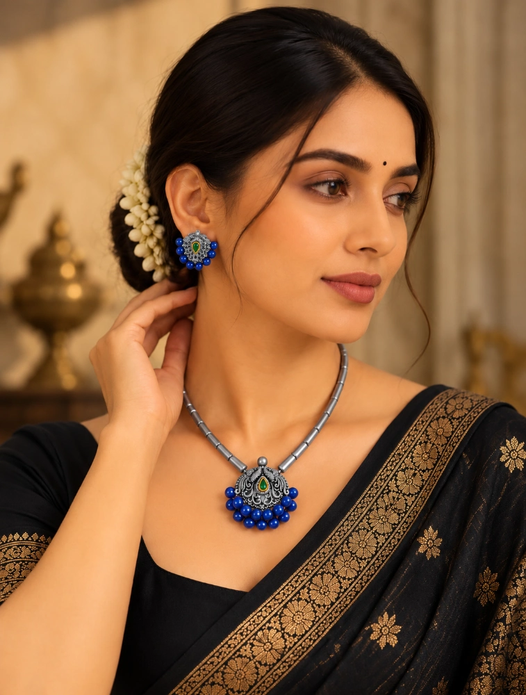 Blue Swarna Mrittika Terracotta Jewellery Set 