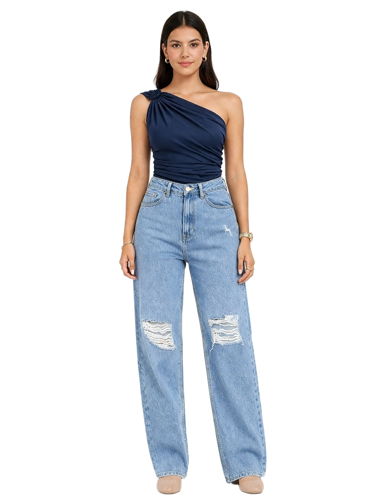 Denim Blue  Women Tone Wide Leg Jeans 