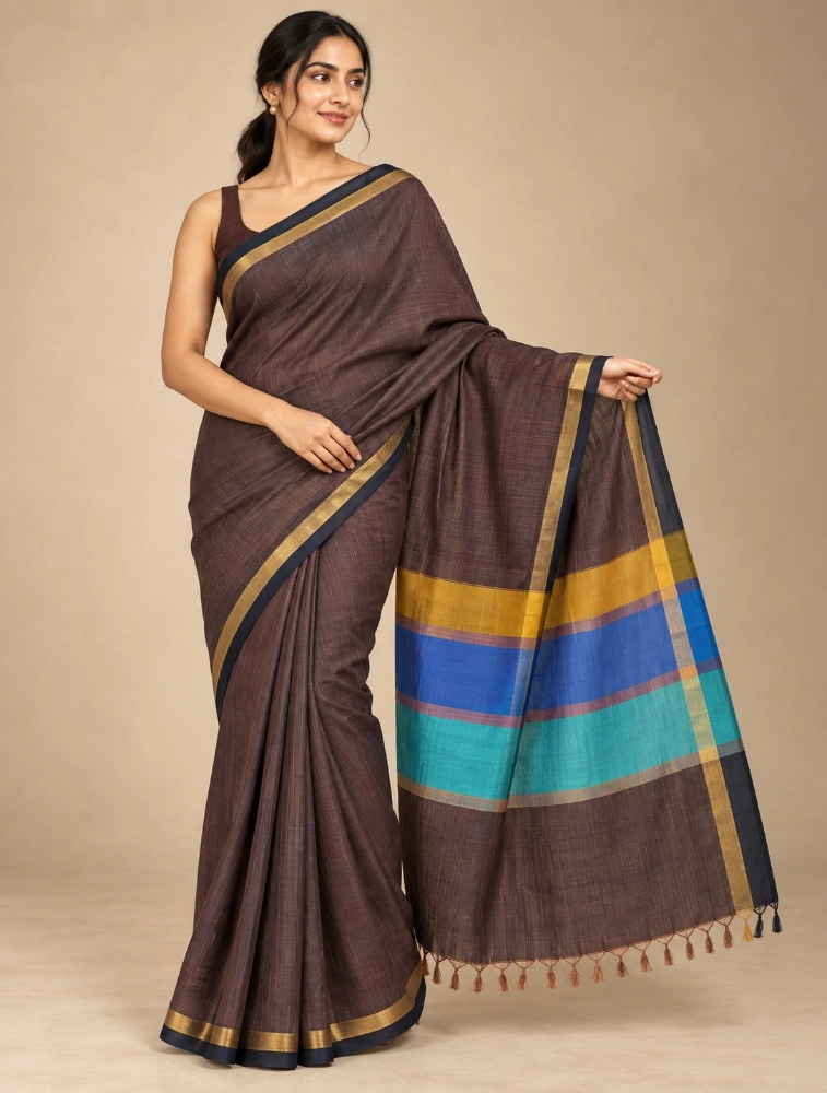 Brown Womens Premium Banana Cotton Saree