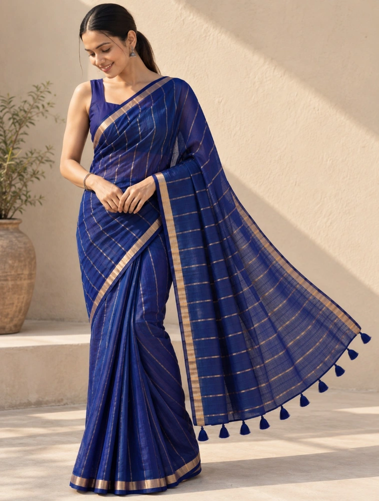 Blue Womens Premium Mul Cotton Saree