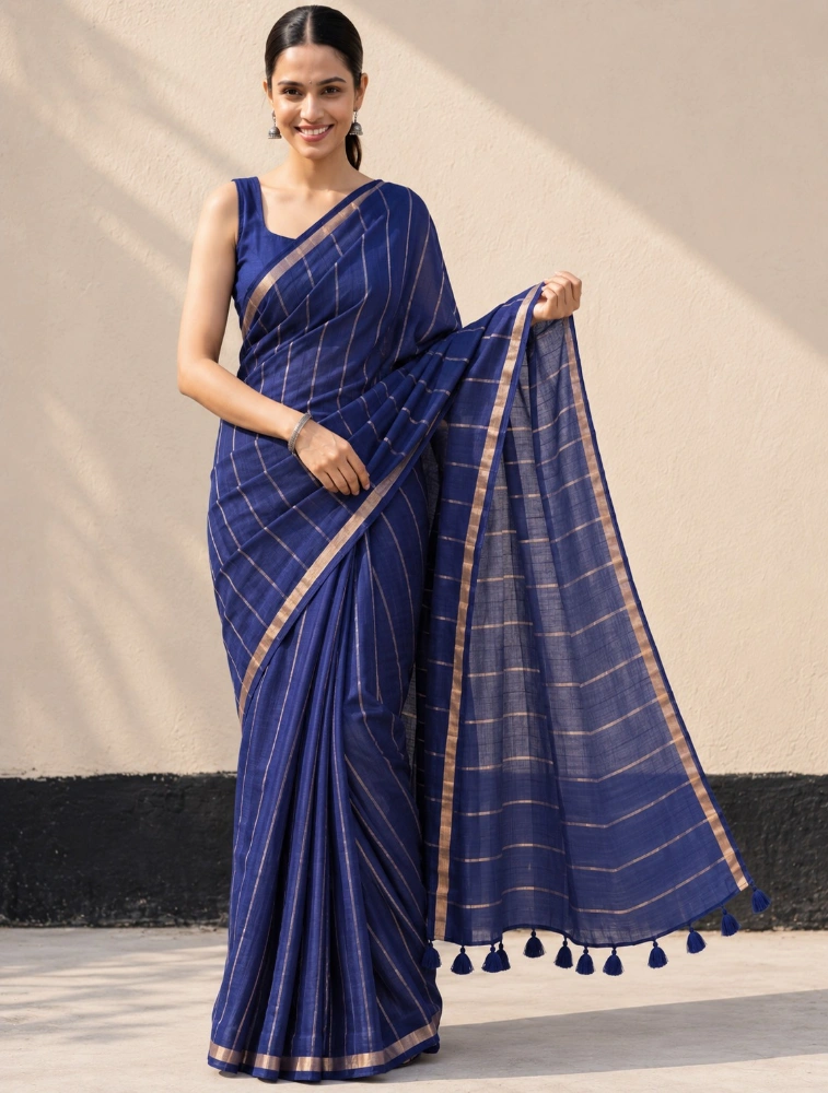 Blue Womens Premium Mul Cotton Saree
