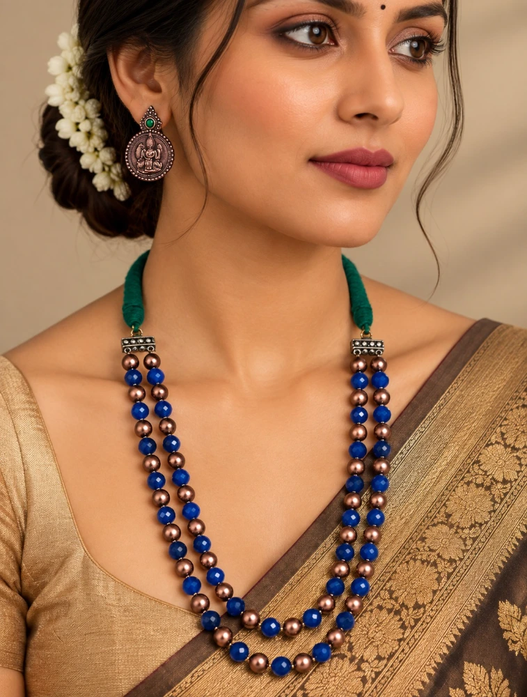 Blue and Brown Terracotta Beaded Necklace Set