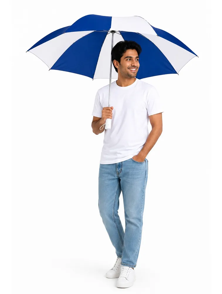 Blue and White Scarlet Stripe Duo Automatic Folding Umbrella