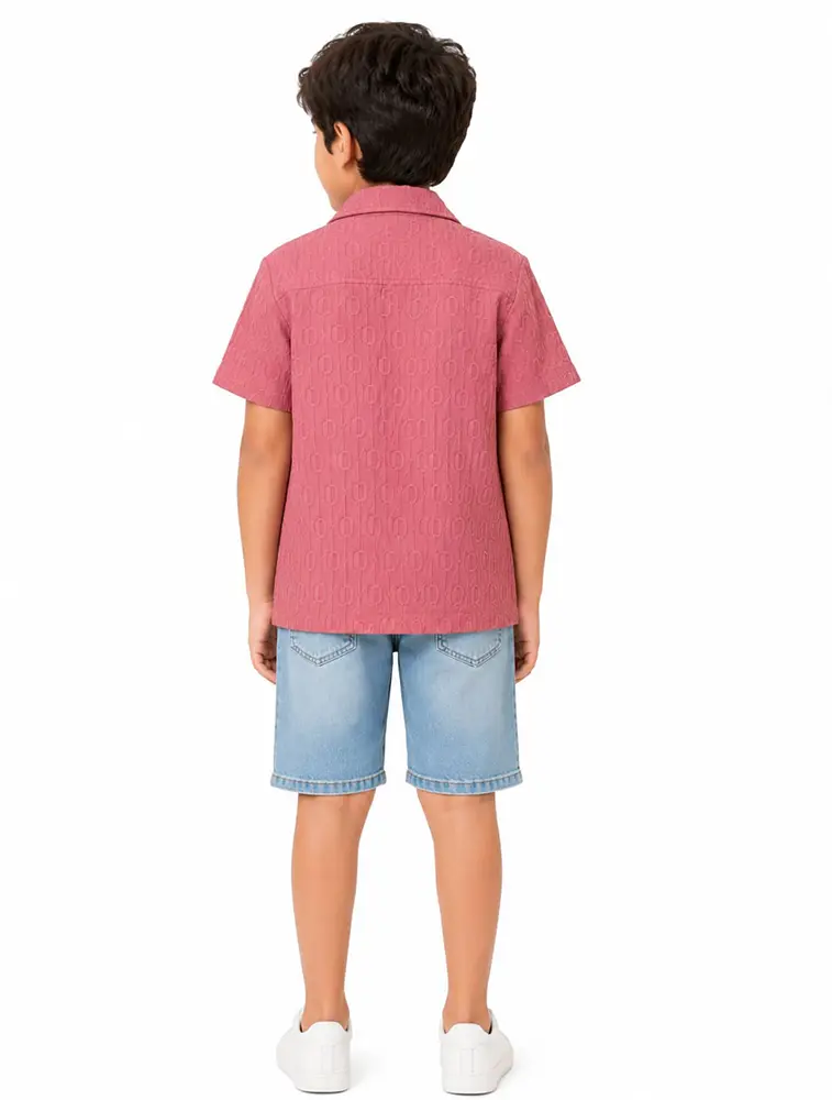 Blush Pink Boys Premium Crestline Textured Collared Shirt