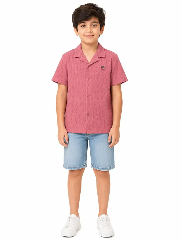 Blush Pink Boys Premium Crestline Textured Collared Shirt
