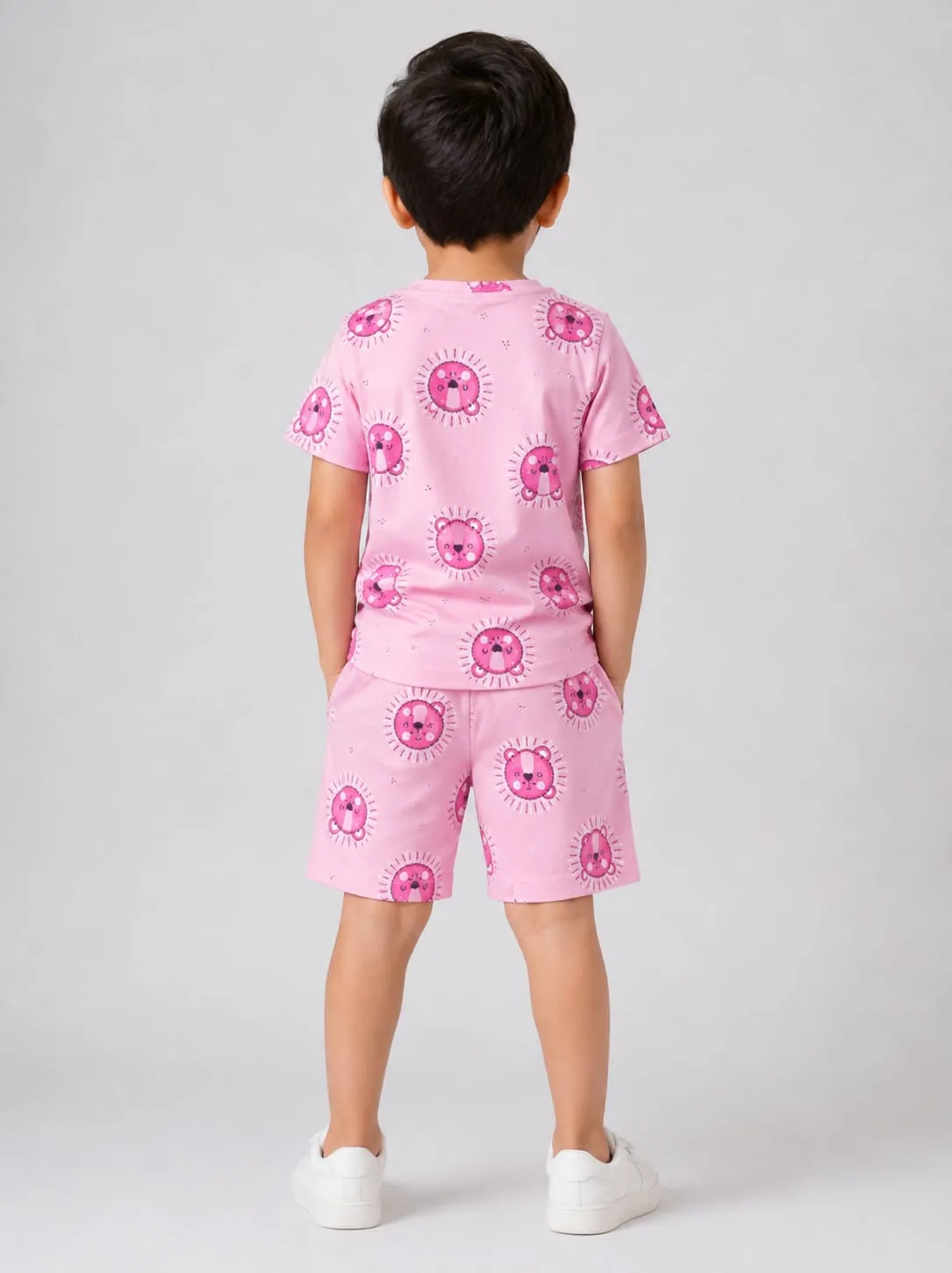 Blush Pink Boys Premium Printed T Shirts And Shorts Set