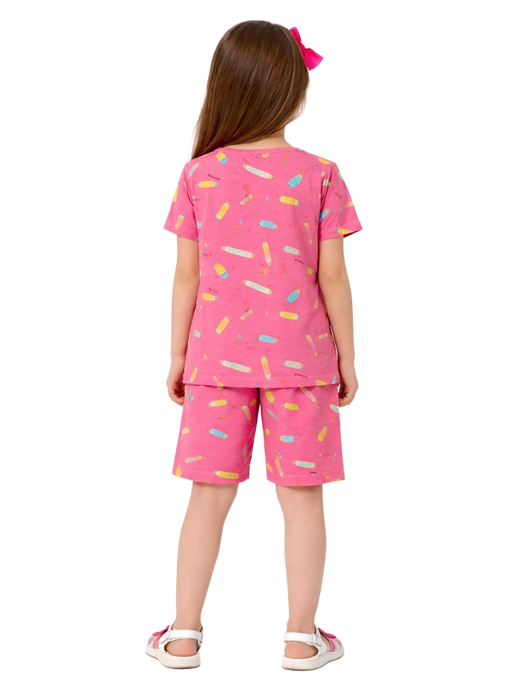 Blush Pink  Girls Half Sleeve Printed Co Ord Set   