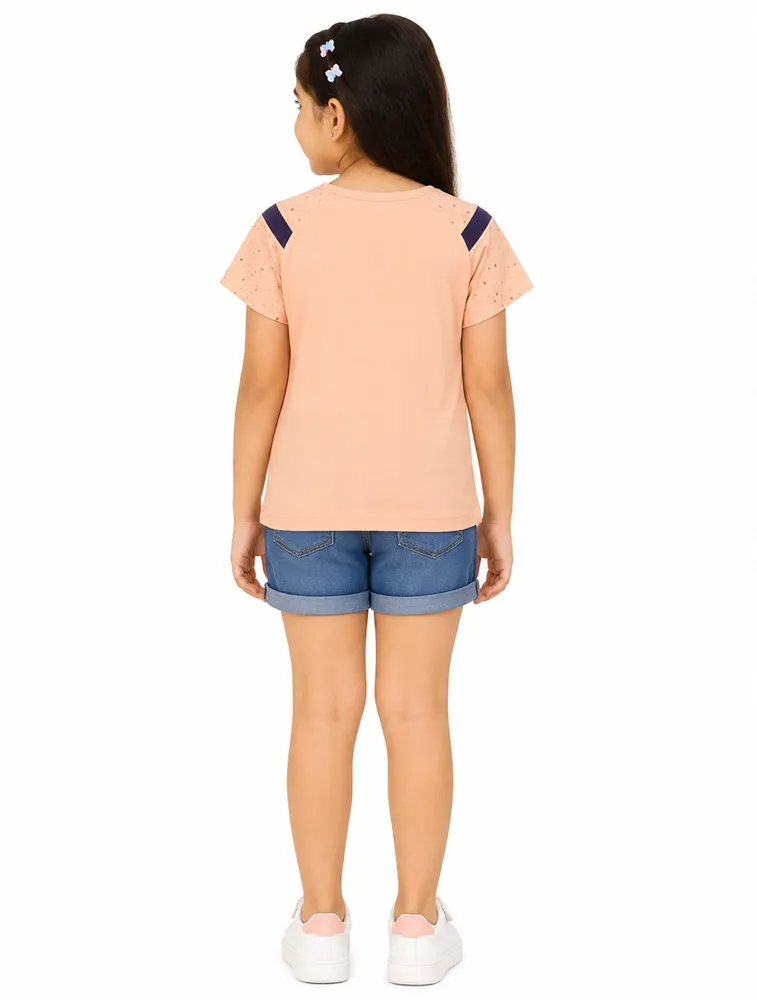 Blush Pink Girls Premium Printed Half Sleeves T Shirt