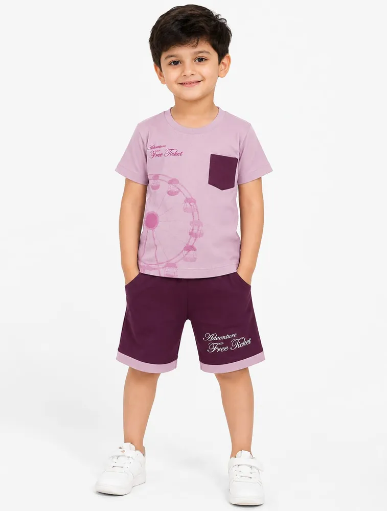 Blush Pink Kids Printed T shirt With Shorts Set