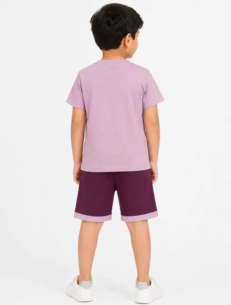 Blush Pink Kids Printed T shirt With Shorts Set — bulk from ₹208