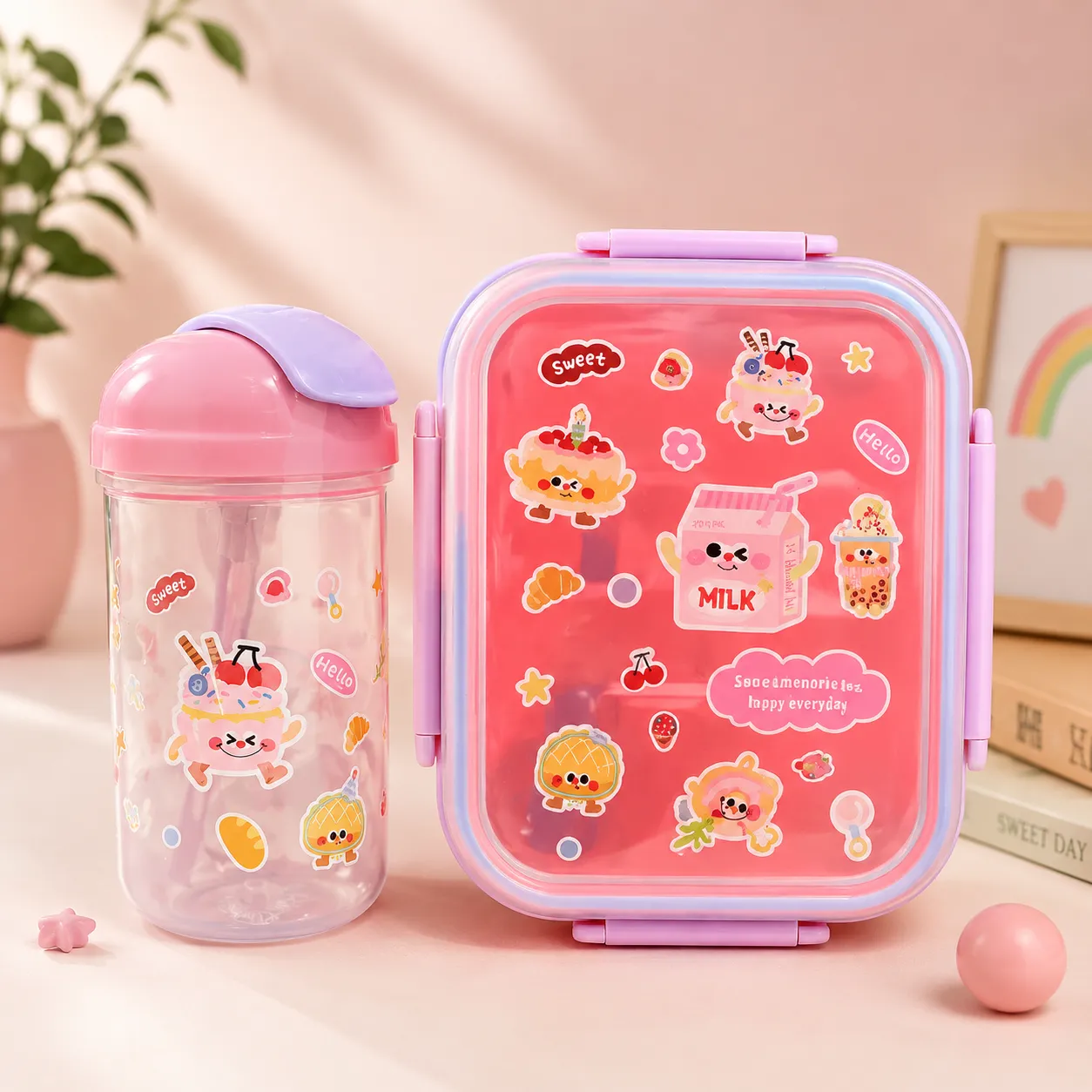 Blush Pink Tiny Bloom Premium Lunch Box Sipper Bottle Combo Set