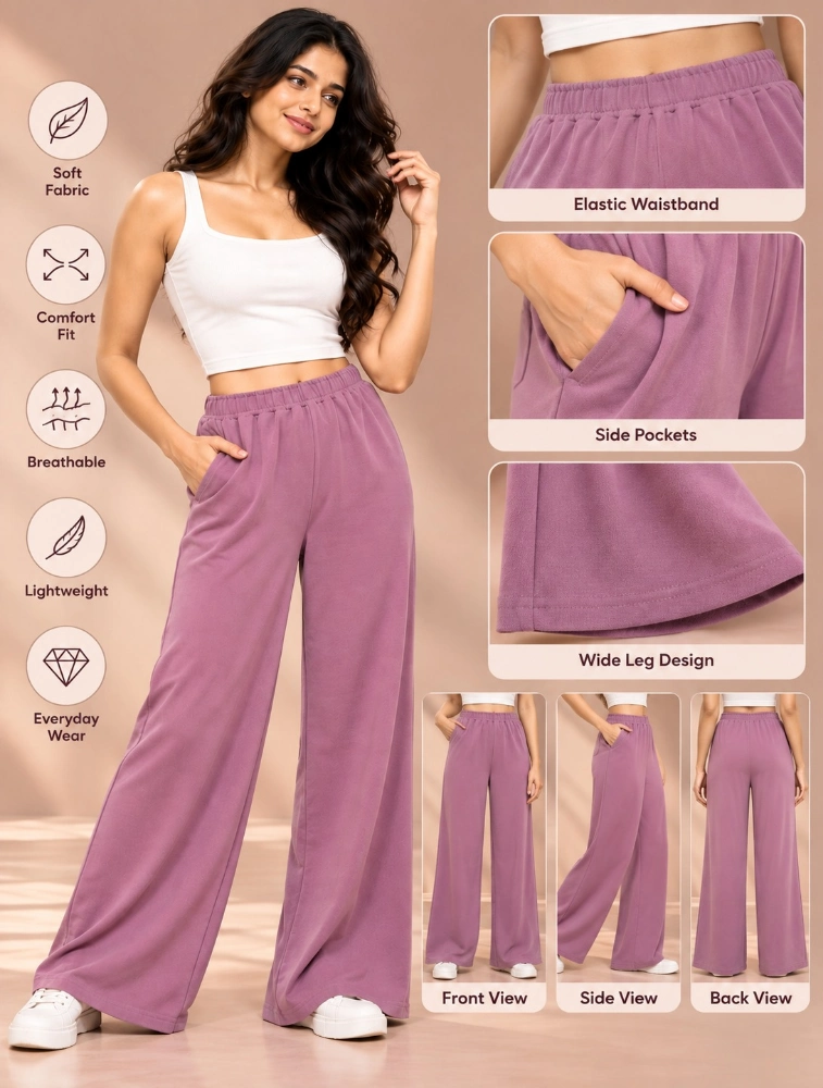 Blush Pink Womens Solid WideLeg Palazzo Pant