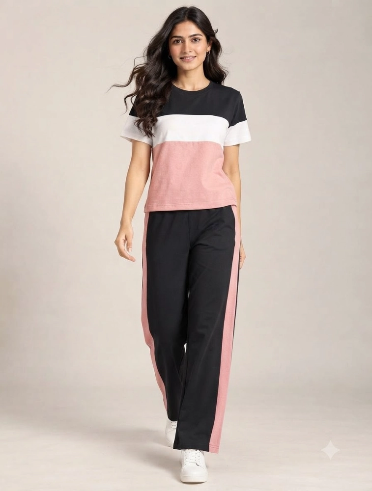 Blush Pink and Black Womens Patta Sport Night Suit