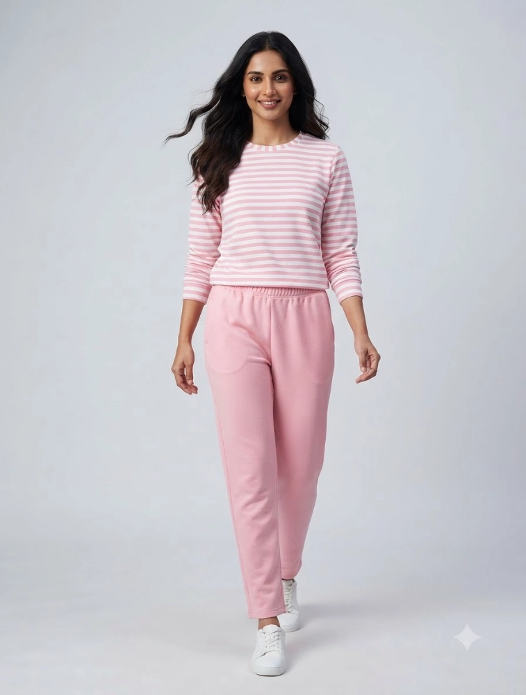 BlushPink Womens Casual Striped CoOrd Set