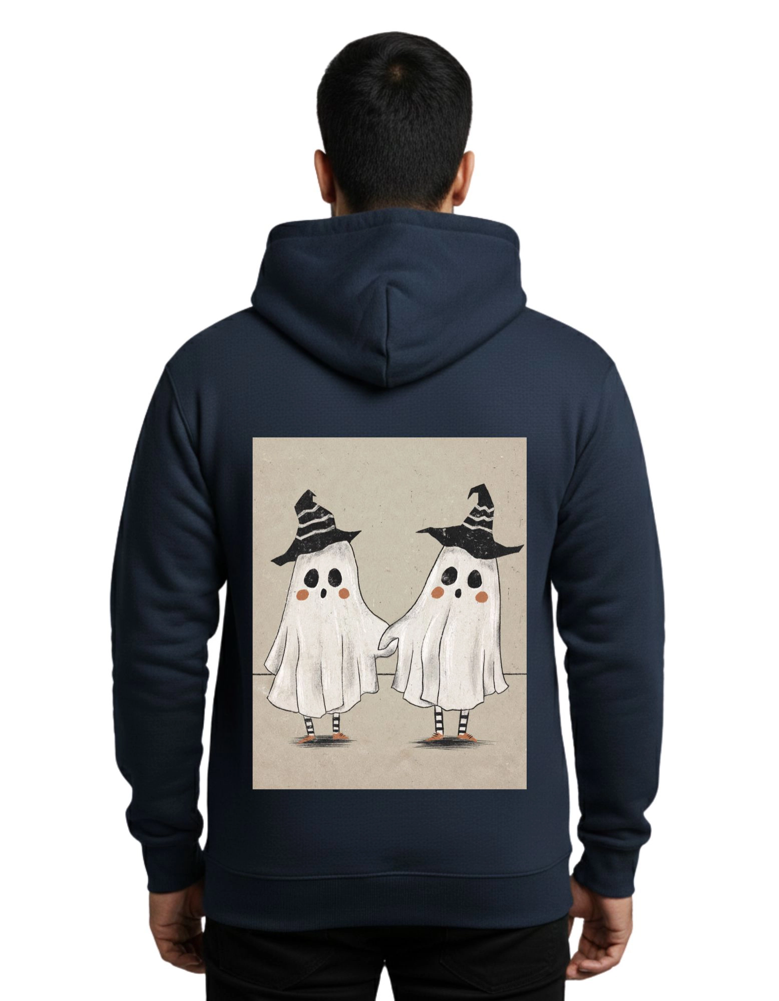 Boo Ghost Halloween Hoodie 300 GSM Without Zipper Navy Blue