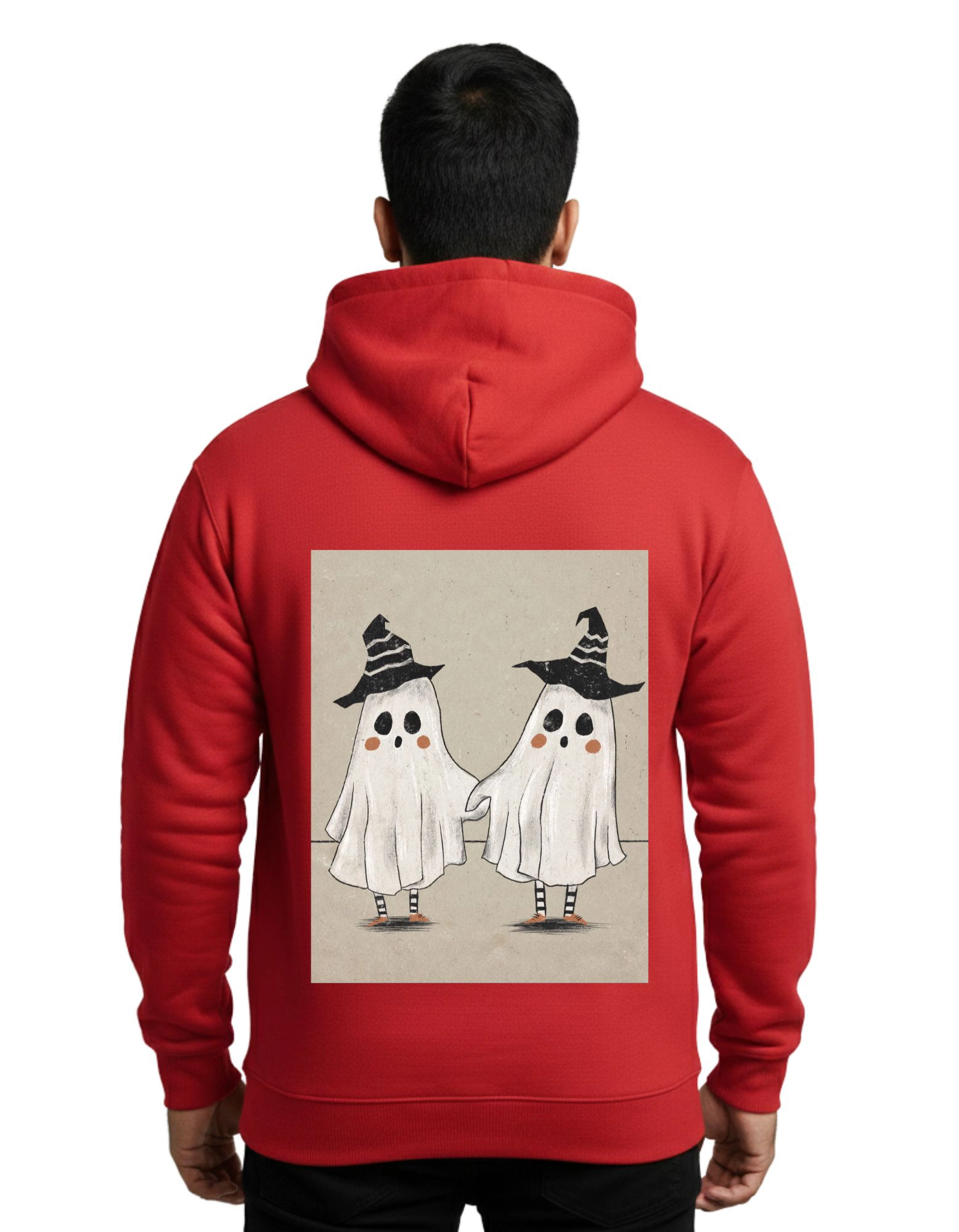 Boo Ghost Halloween Hoodie 300 GSM Without Zipper Red