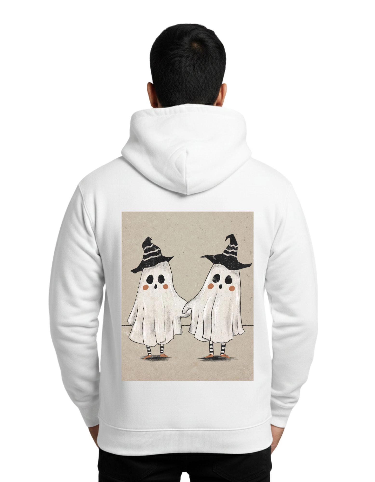 Boo Ghost Halloween Hoodie 300 GSM Without Zipper White