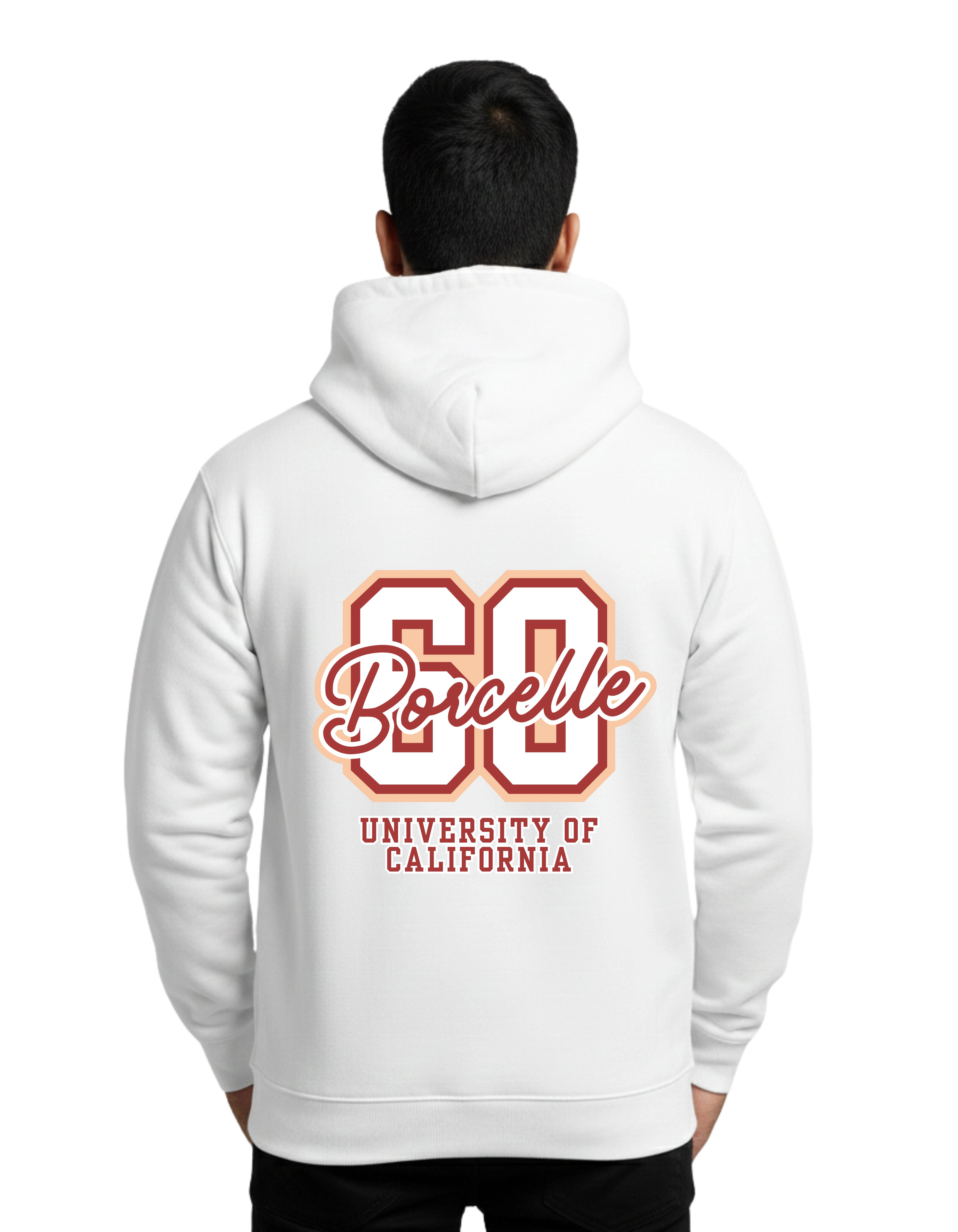 Borcelle University Graphic Cotton Hoodie Without Zipper 300 GSM White