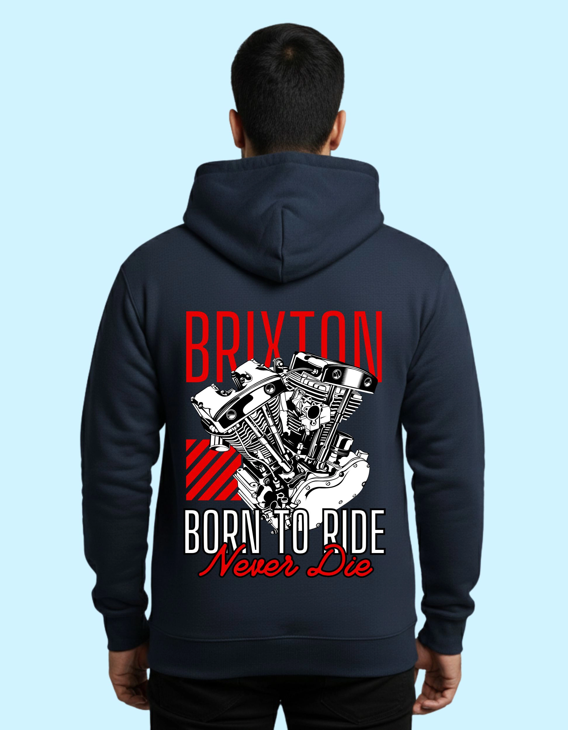 Born To Ride Graphic Cotton Hoodie 300 GSM Without Zipper Navy Blue