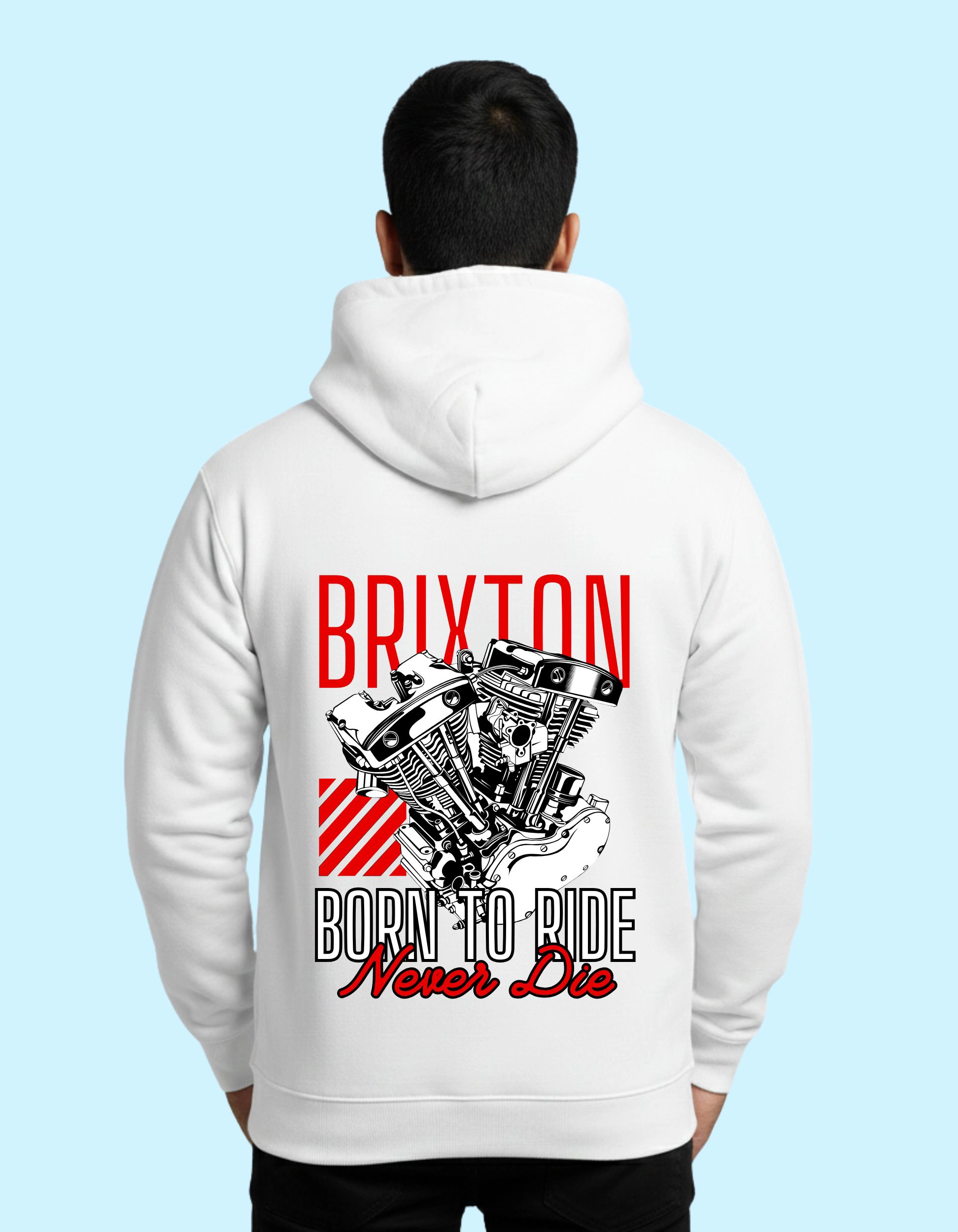 Born To Ride Graphic Cotton Hoodie 300 GSM Without Zipper White