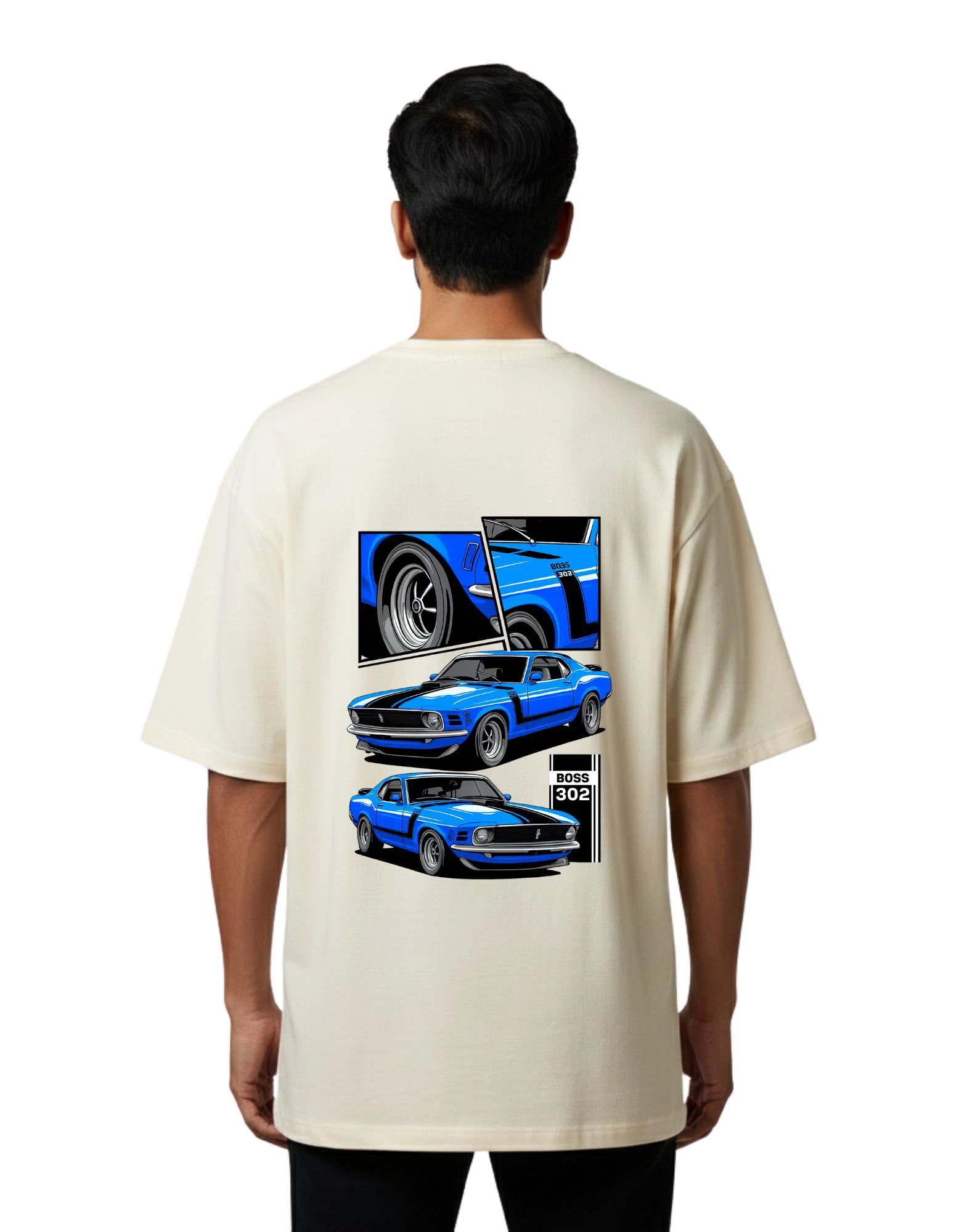 Boss 302 Muscle Car Oversized Cotton French Terry T-Shirt 240 GSM Beige