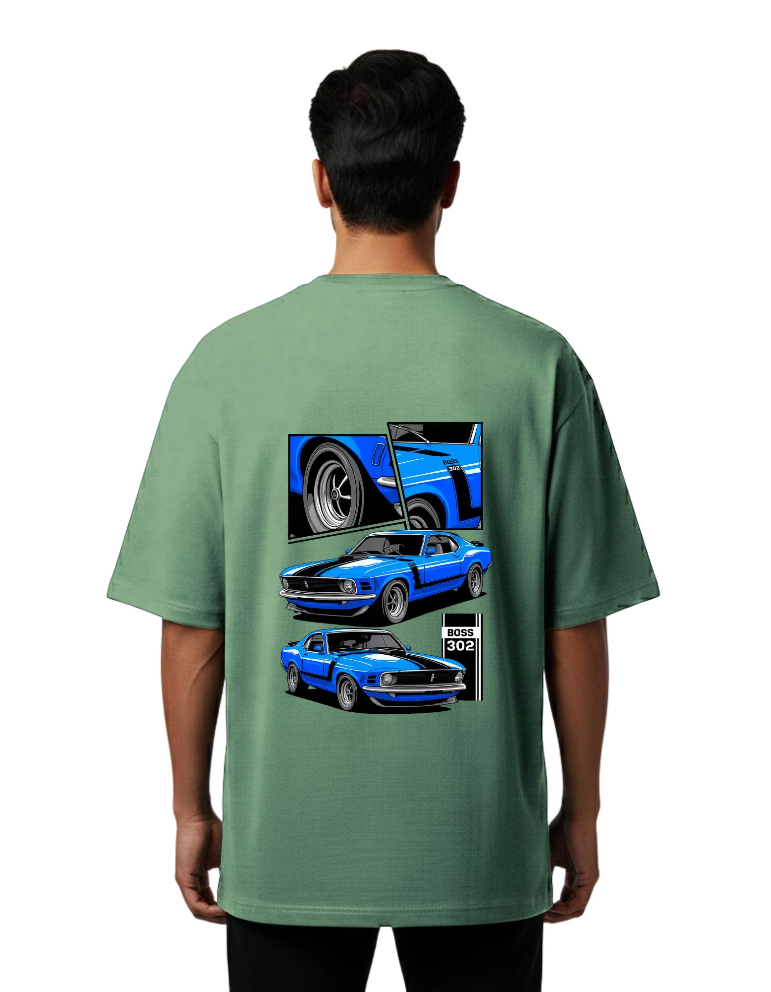 Boss 302 Muscle Car Oversized Cotton French Terry T-Shirt 240 GSM D Green