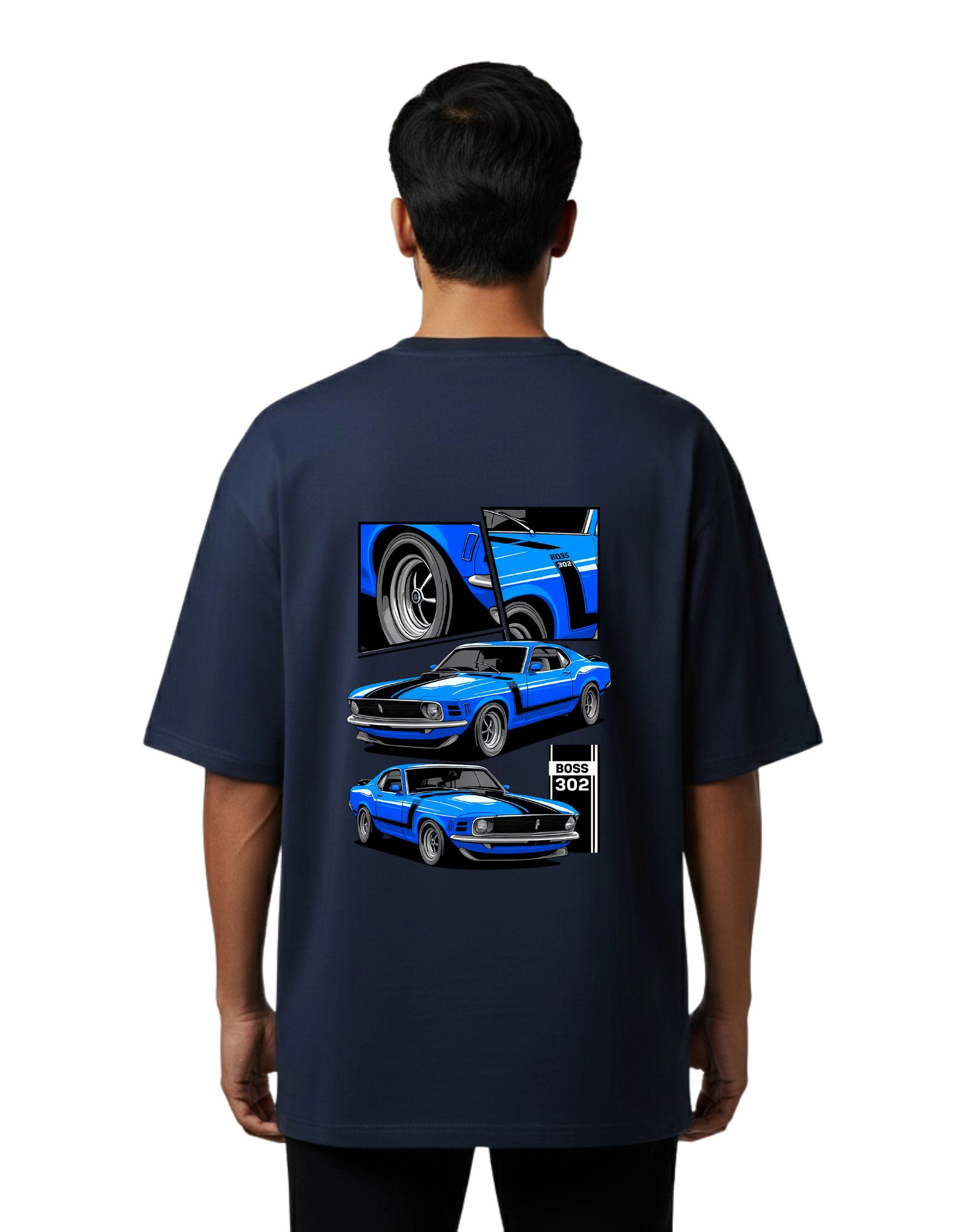 Boss 302 Muscle Car Oversized Cotton French Terry T-Shirt 240 GSM Navy Blue