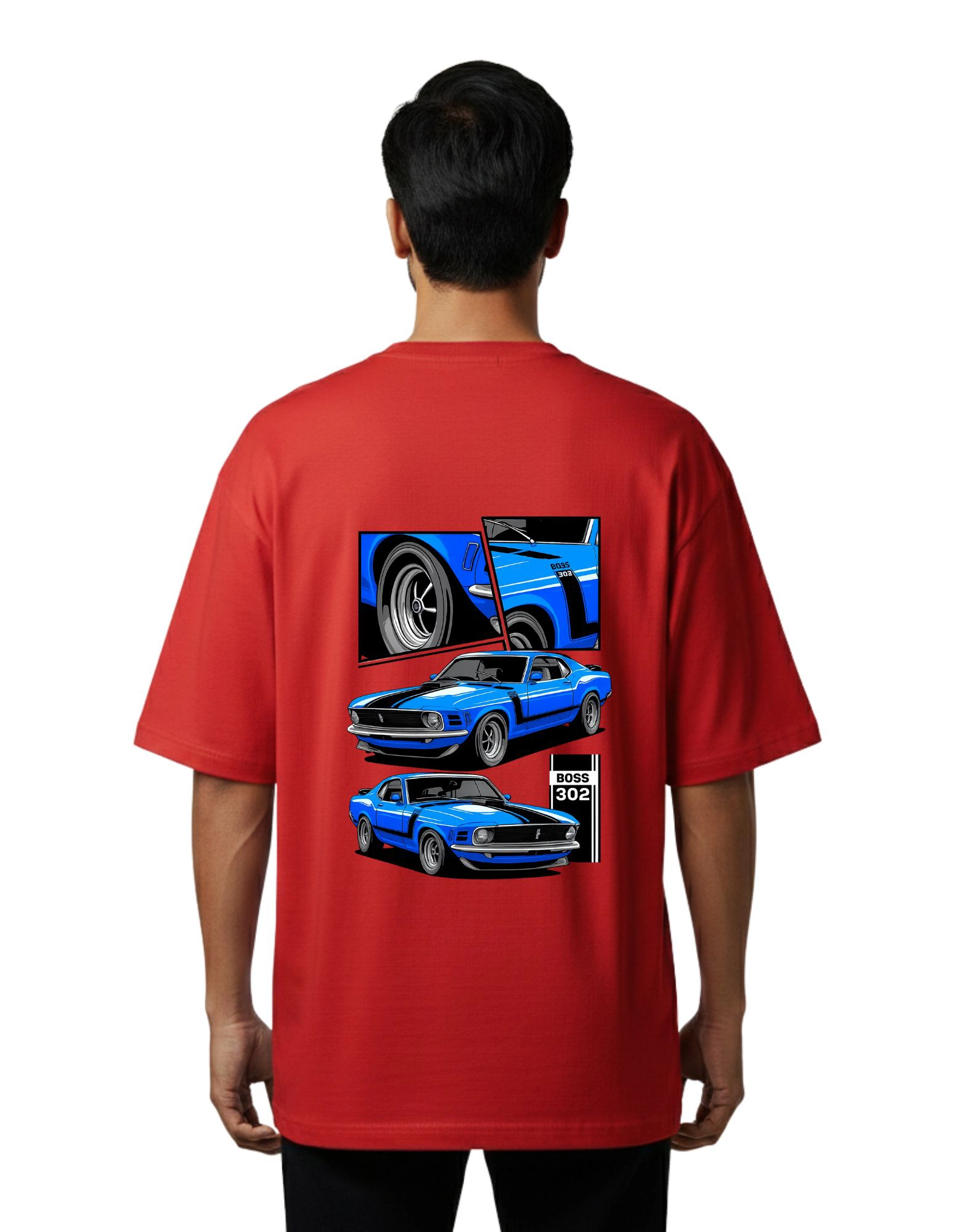 Boss 302 Muscle Car Oversized Cotton French Terry T-Shirt 240 GSM Red
