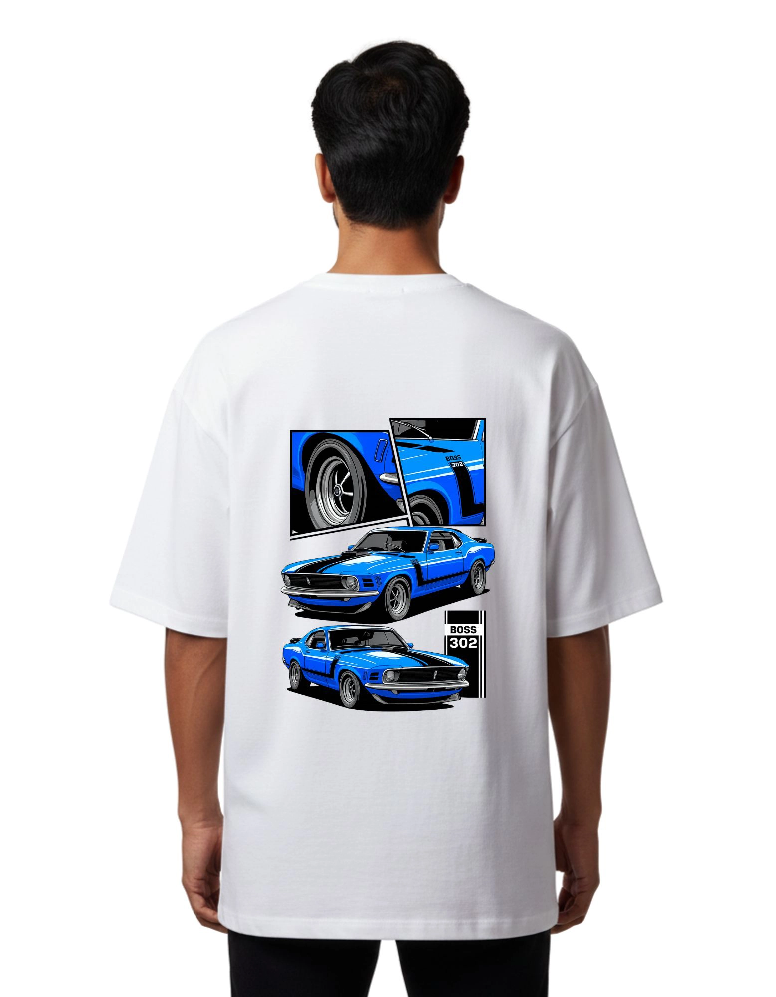 Boss 302 Muscle Car Oversized Cotton French Terry T-Shirt 240 GSM White