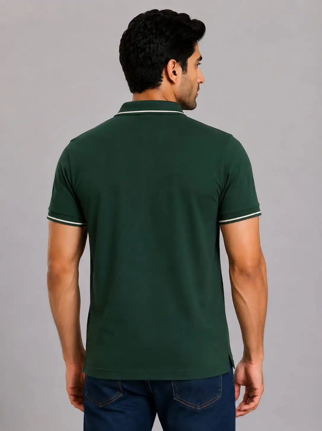 Bottle Green Mens Premiun Cotton 270 GSN Half Sleeve Polo T Shirt With White Collar And Sleeve Tipping