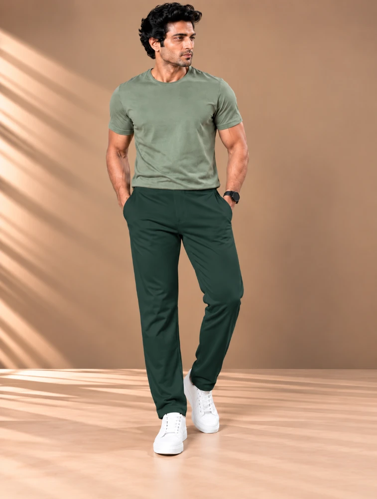 Bottle Green Oreas Mens Peanut Fabric Comfort Stretch Trousers