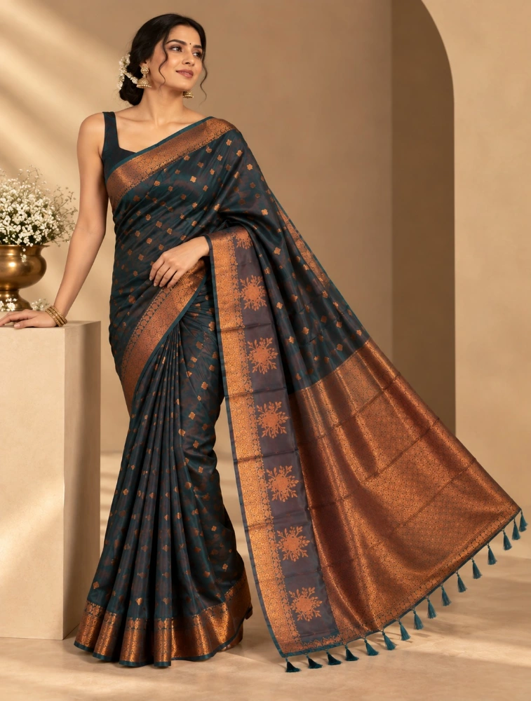 Bottle Green Womens Premium Soft Silk Saree 