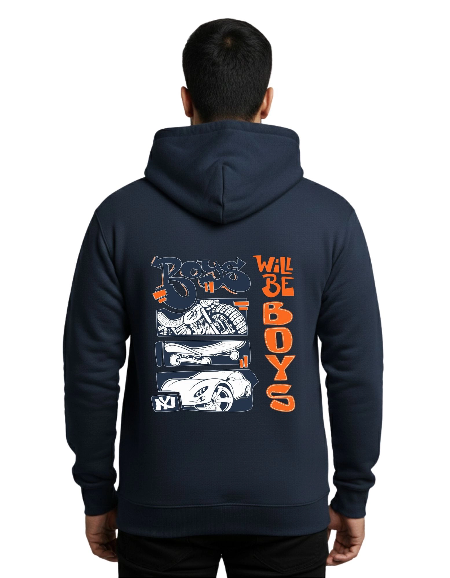 Boys Will Be Boys Cotton Hoodie Without Zipper 300 GSM Navy Blue