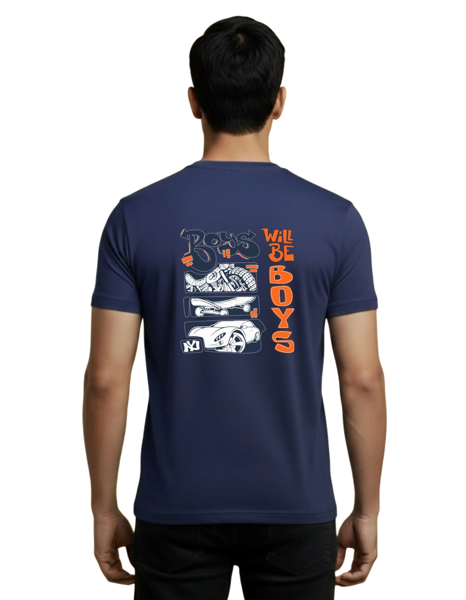 Boys Will Be Boys Cotton Round Neck T-Shirt 180 GSM Navy Blue