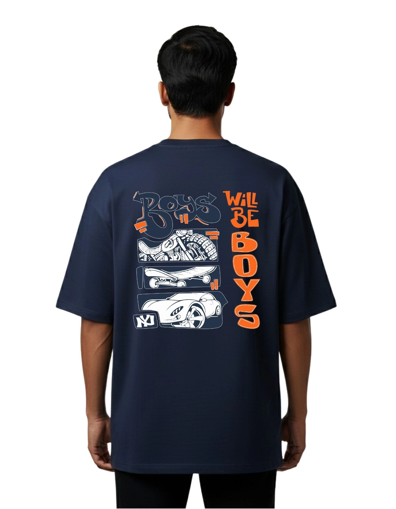 Boys Will Be Boys Oversized Cotton French Terry T-Shirt 240 GSM Navy Blue