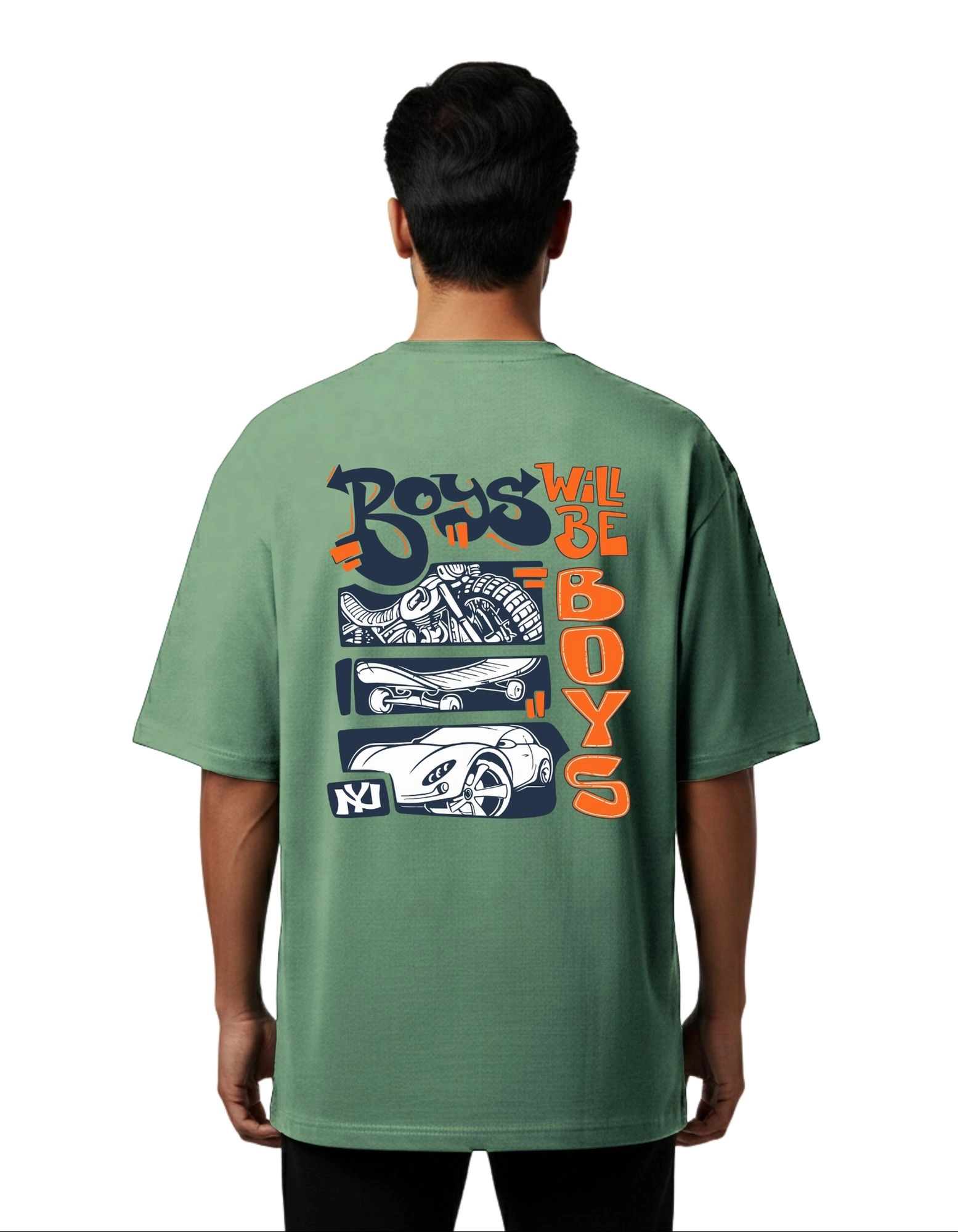Boys Will Be Boys Oversized Cotton French Terry T-Shirt 240 GSM d green