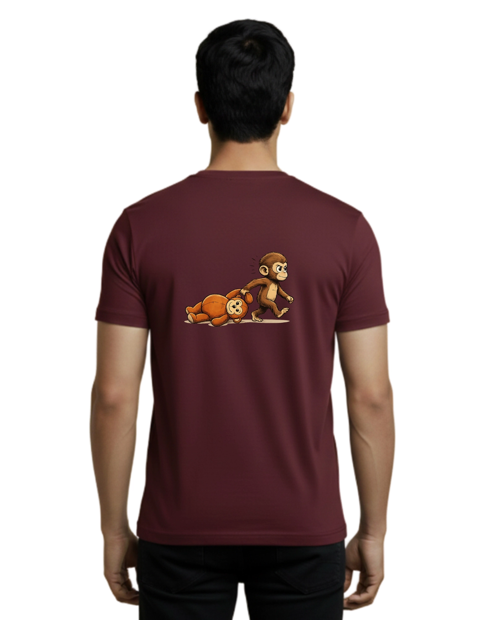 Brave Monkey Cotton Round Neck T-Shirt 180 GSM Maroon