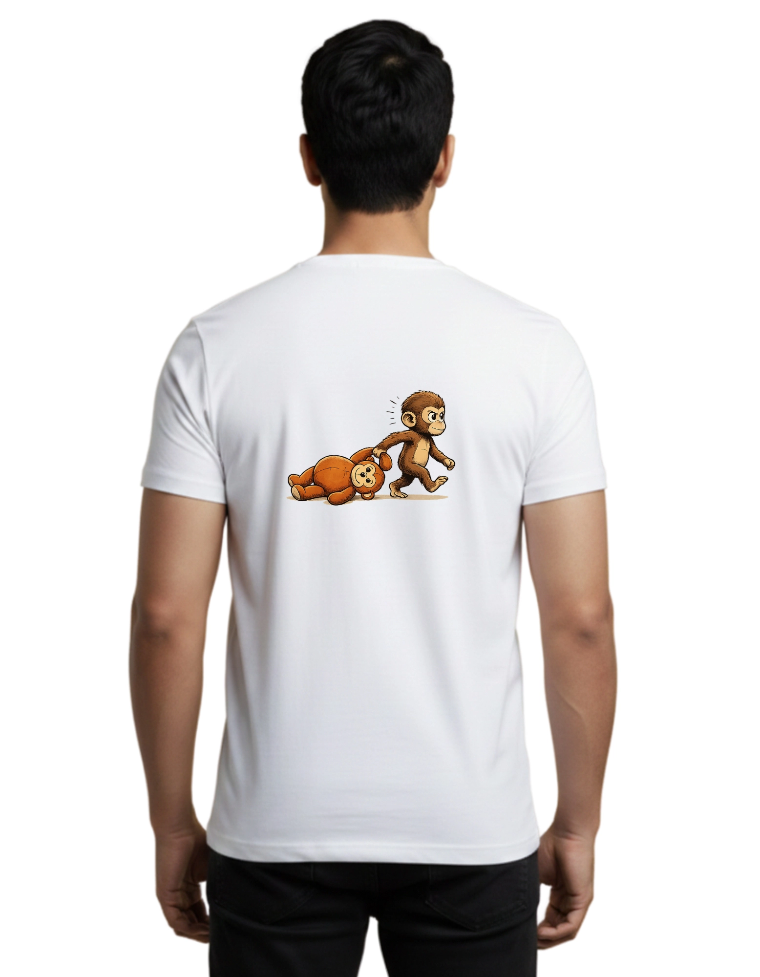 Brave Monkey Cotton Round Neck T-Shirt 180 GSM White