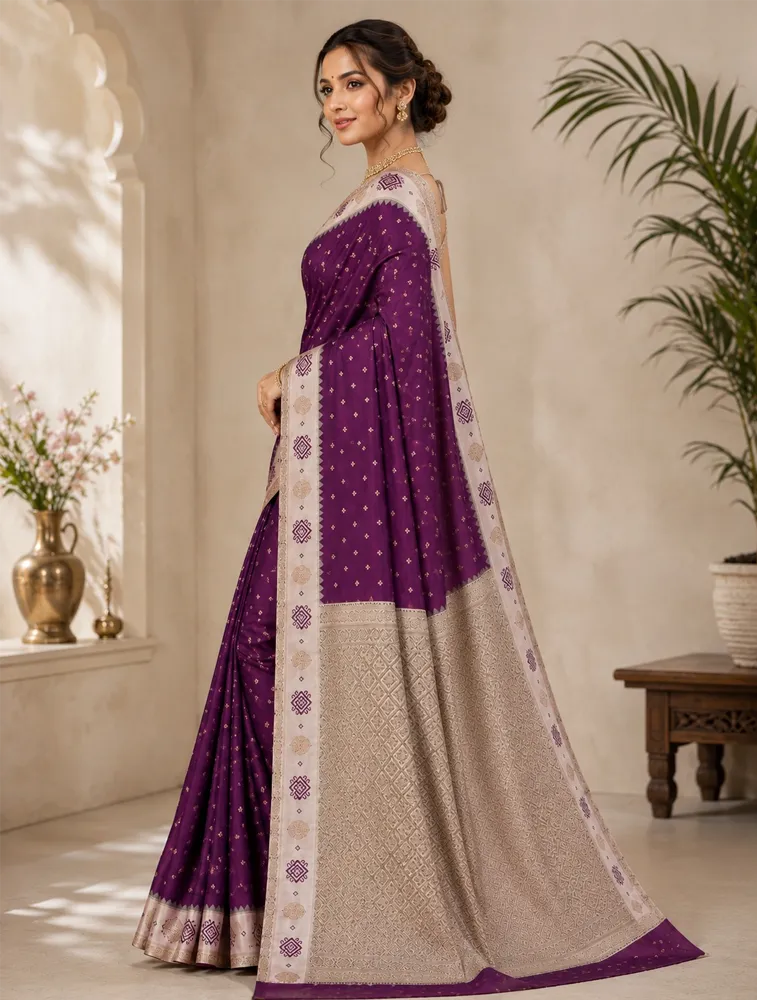 Brinjal Blue Womens Premium Semi Gadwal Saree with Turning Border