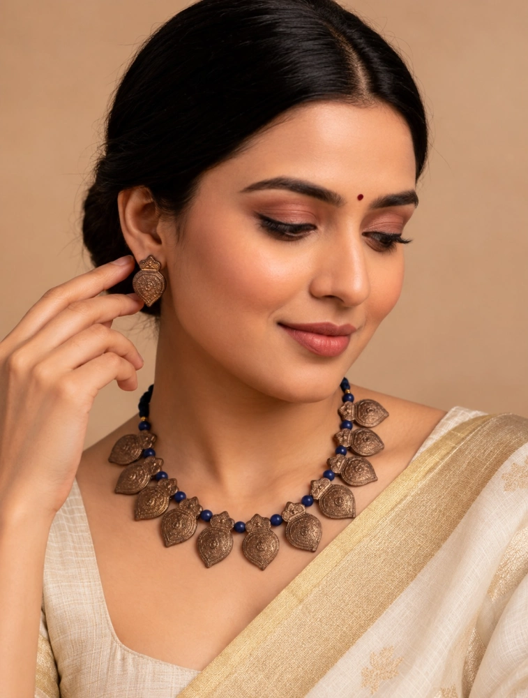 Bronze Blue Bhoomi Neela Terracotta Jewellery Set    
