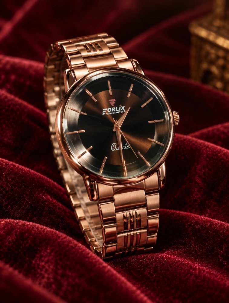 Bronze Round Dial Stainless Steel Analog Watch
