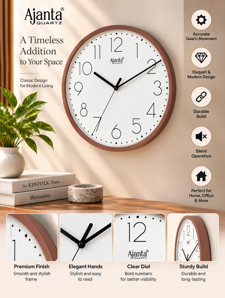 Brown Ajanta Timeless Aura Round Wall Clock  1497